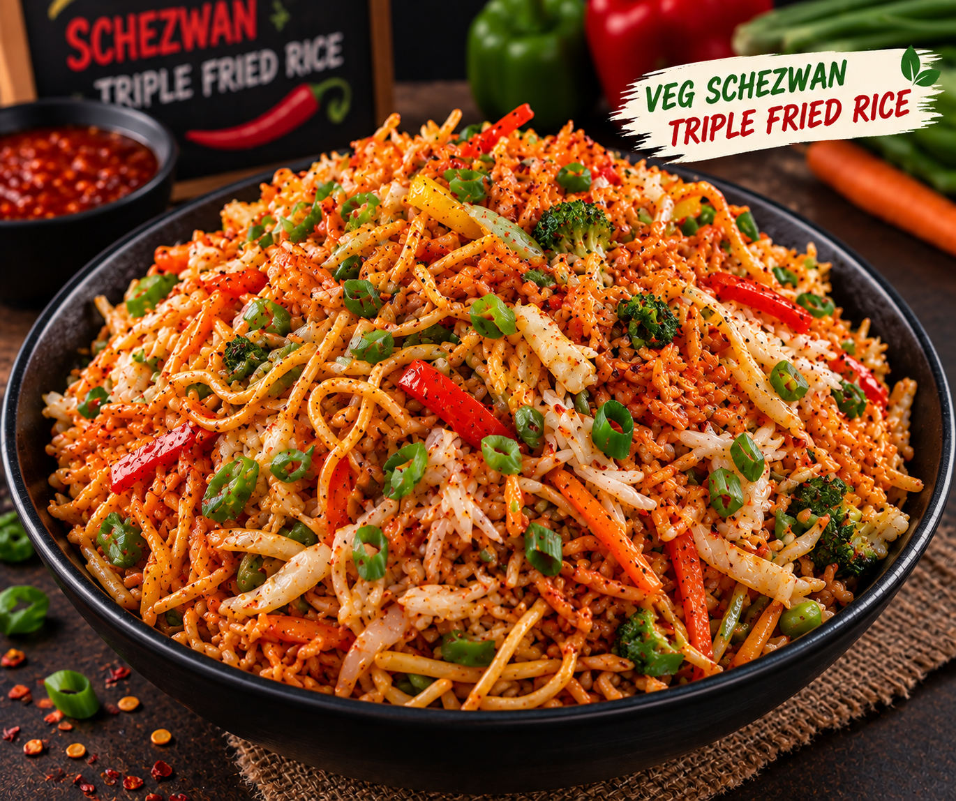 VEG SCHEZWAN TRIPLE FRIED RICE